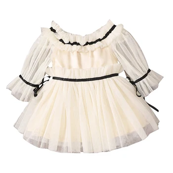 Pudcoco ילדה חצאית טול שמלה הפעוט אלגנטי שרוול ארוך קפלים לקצץ שמלת מיני סתיו צוואר עגול הנסיכה שמלת מסיבת 6M-6T